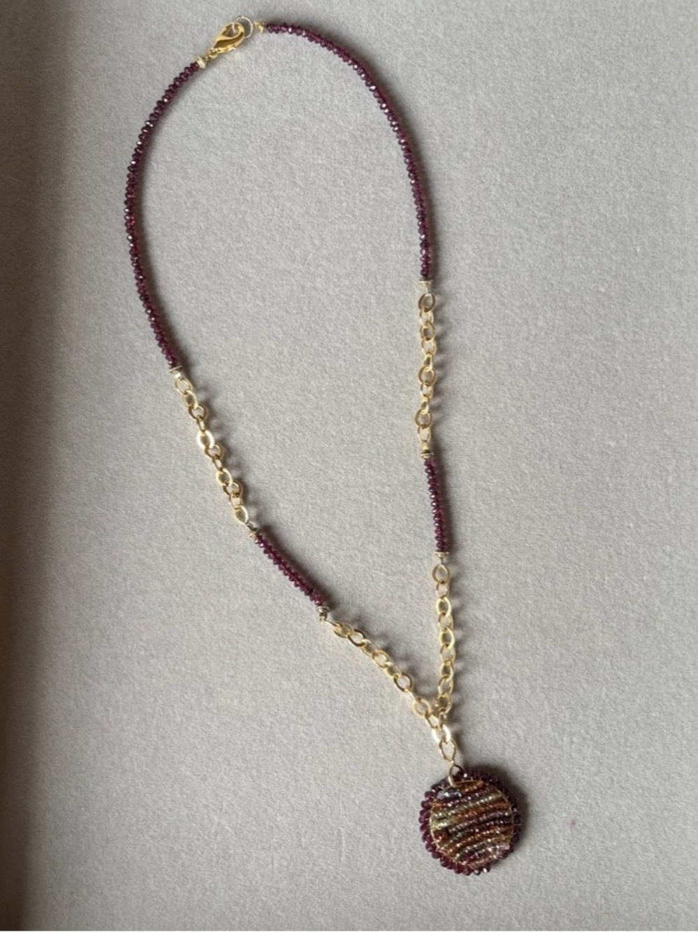 Sapphire and Garnet “one of a kind” 14gp, Lobster Claw Clasp (never worn)